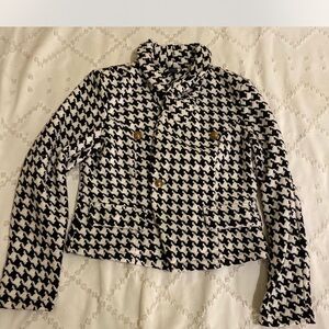 Stylish Black and White Houndstooth Women's Jacket